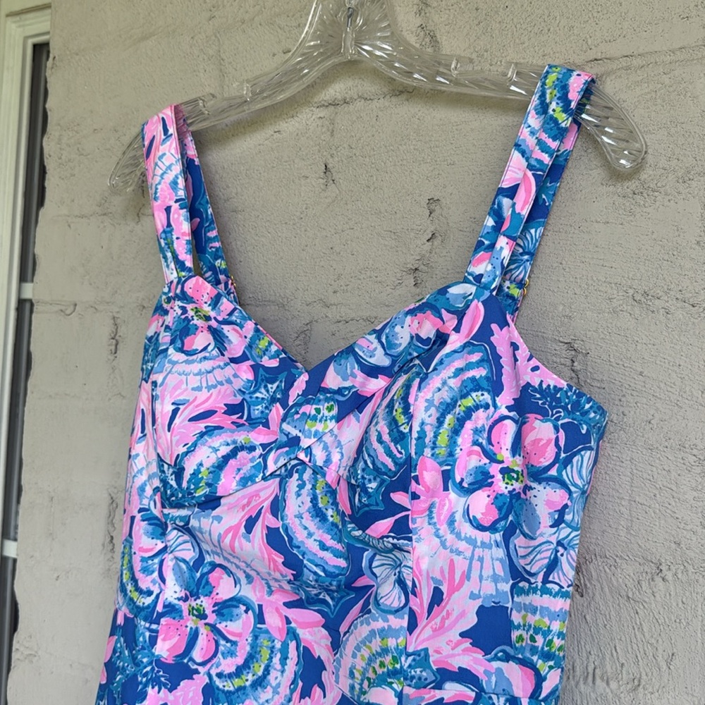 NWT Lilly Pulitzer Rocko Cotton Romper in Blue Tang Sitting Seaside Size 8 - Picture 6 of 16